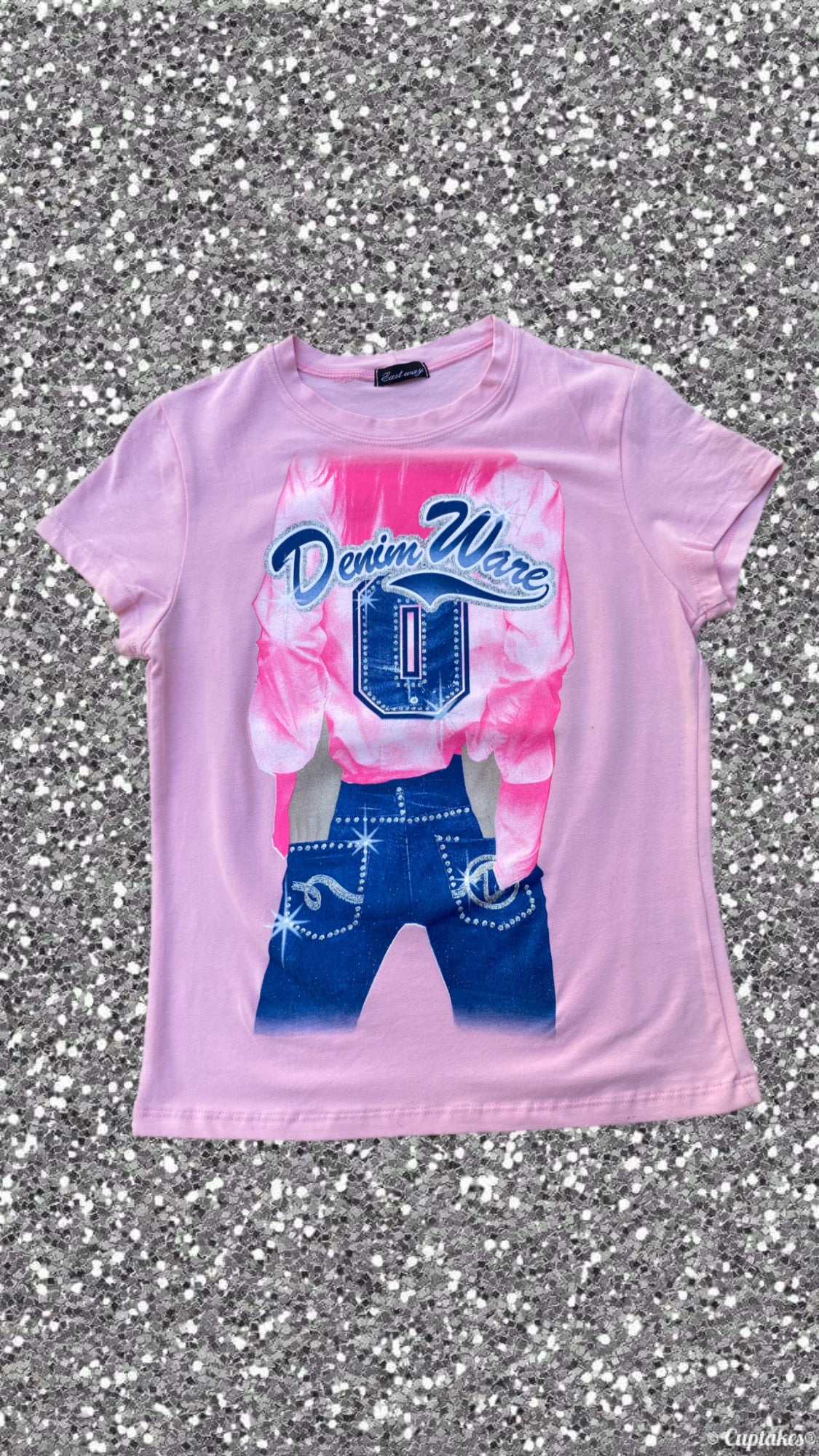 Pink denim tacky baby tee