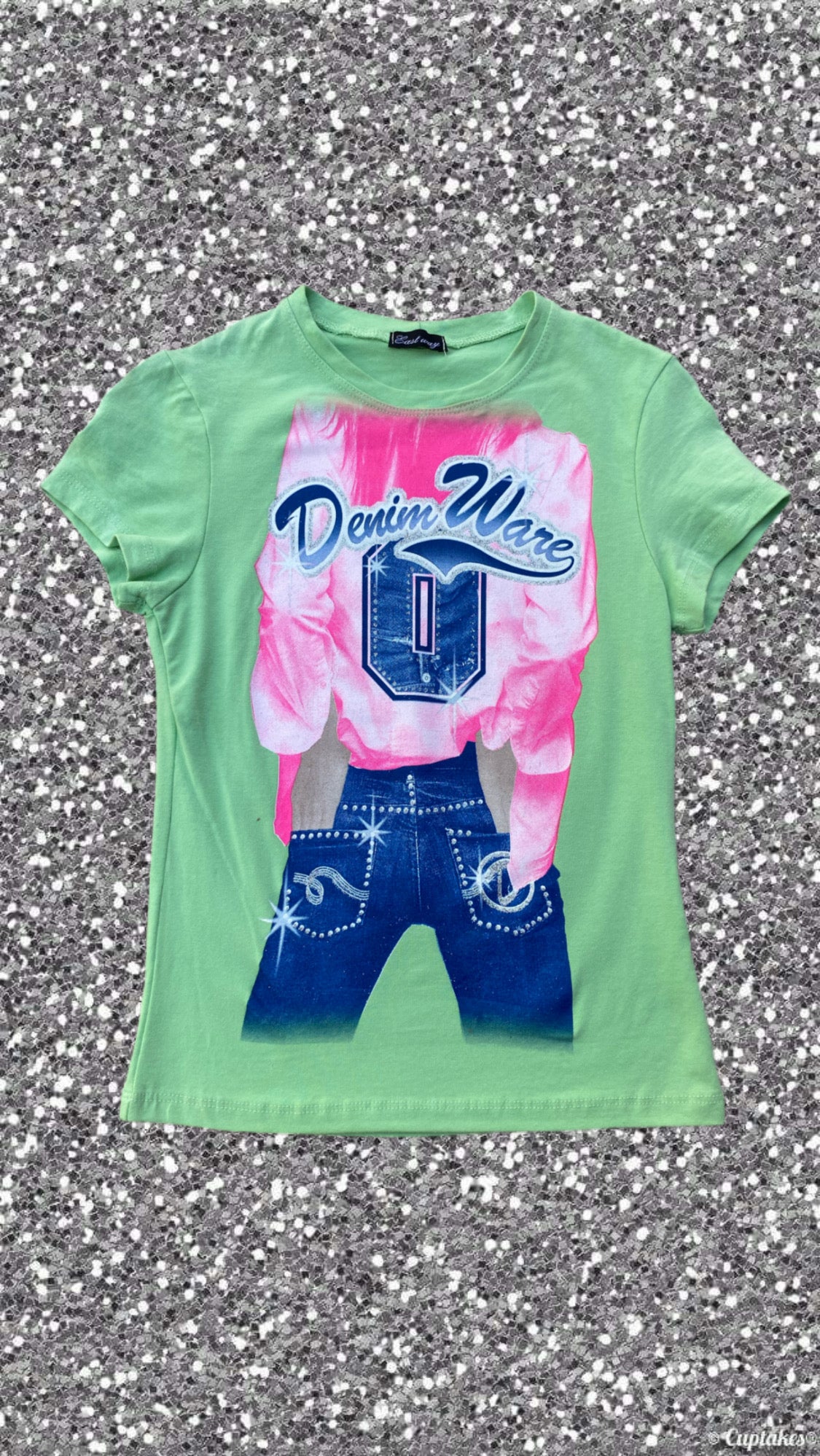 Green Denim tacky baby tee
