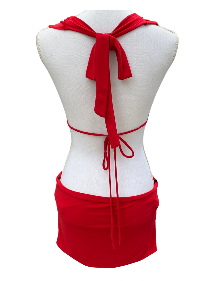Red halter club mini dress