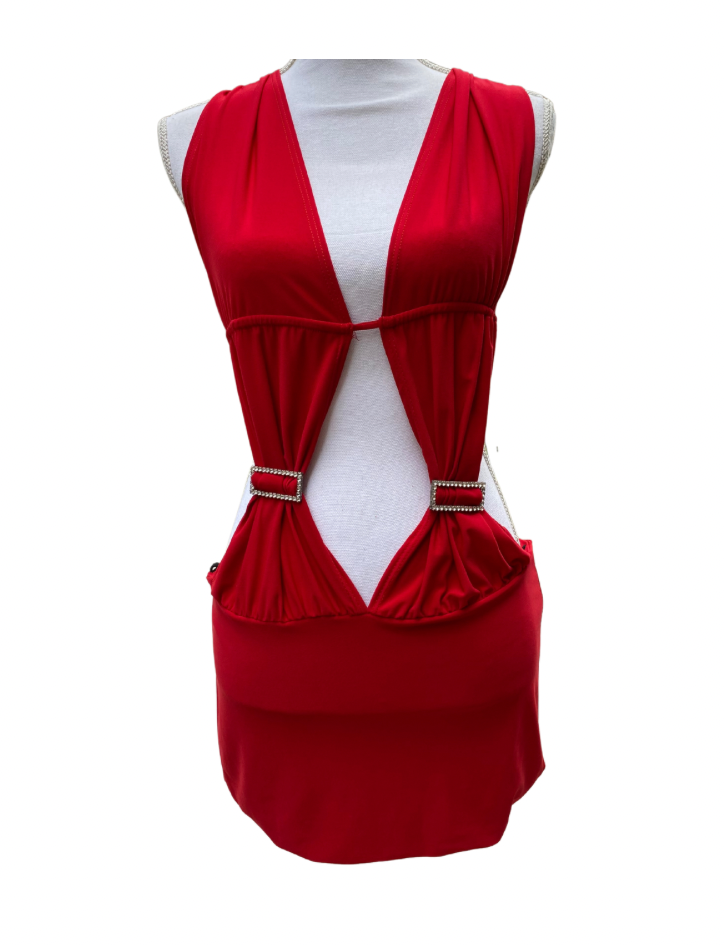 Red halter club mini dress
