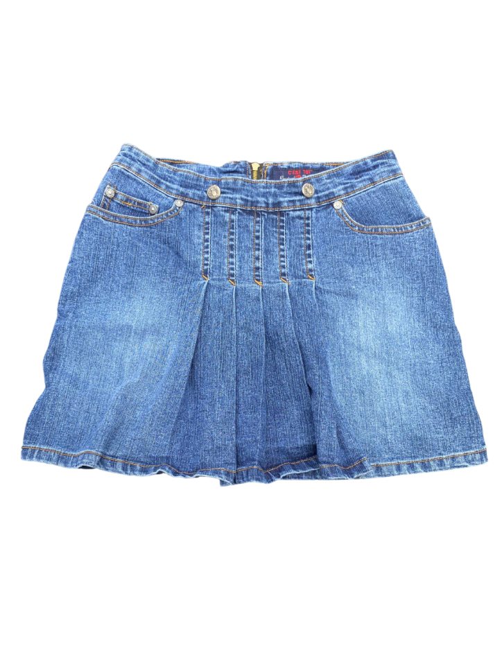 Pleaded denim mini skirt